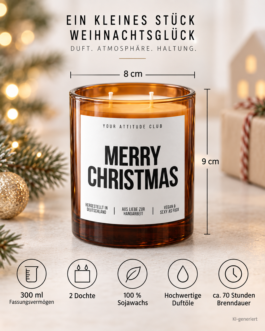 MERRY CHRISTMAS – Weihnachtskerze | Weihnachtsgeschenk | Geschenk für Familie, Freunde & Kolleg:innen | Geschenkidee Weihnachten