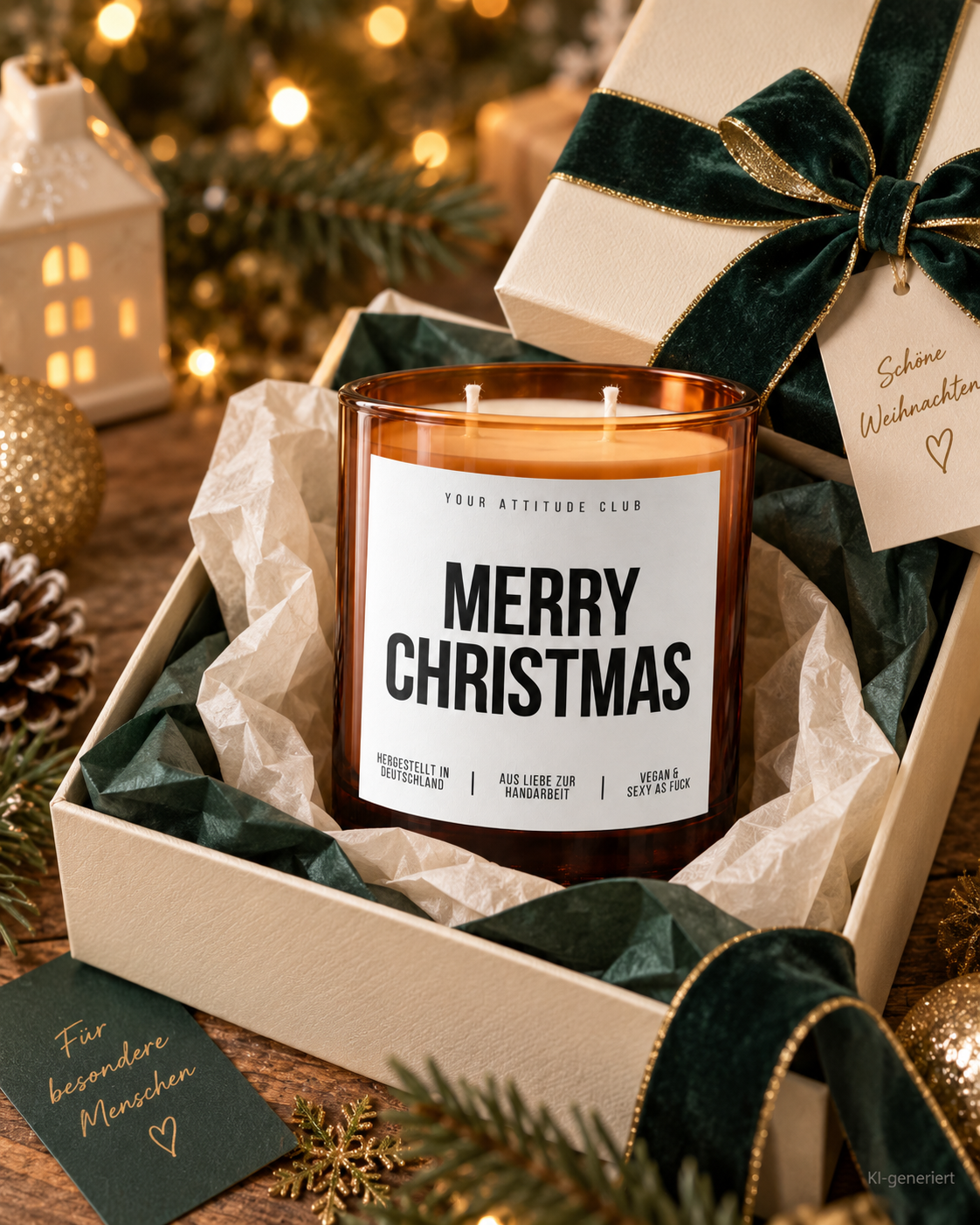 MERRY CHRISTMAS – Weihnachtskerze Naturgras Etikett | Weihnachtsgeschenk | Geschenk für Familie, Freunde & Kollegen | Geschenkidee Weihnachten