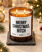 MERRY CHRISTMAS, BITCH – Weihnachtskerze Naturgras Etikett | Lustiges Weihnachtsgeschenk | Geschenk für Freundin & Kollegin | Geschenkidee Weihnachten