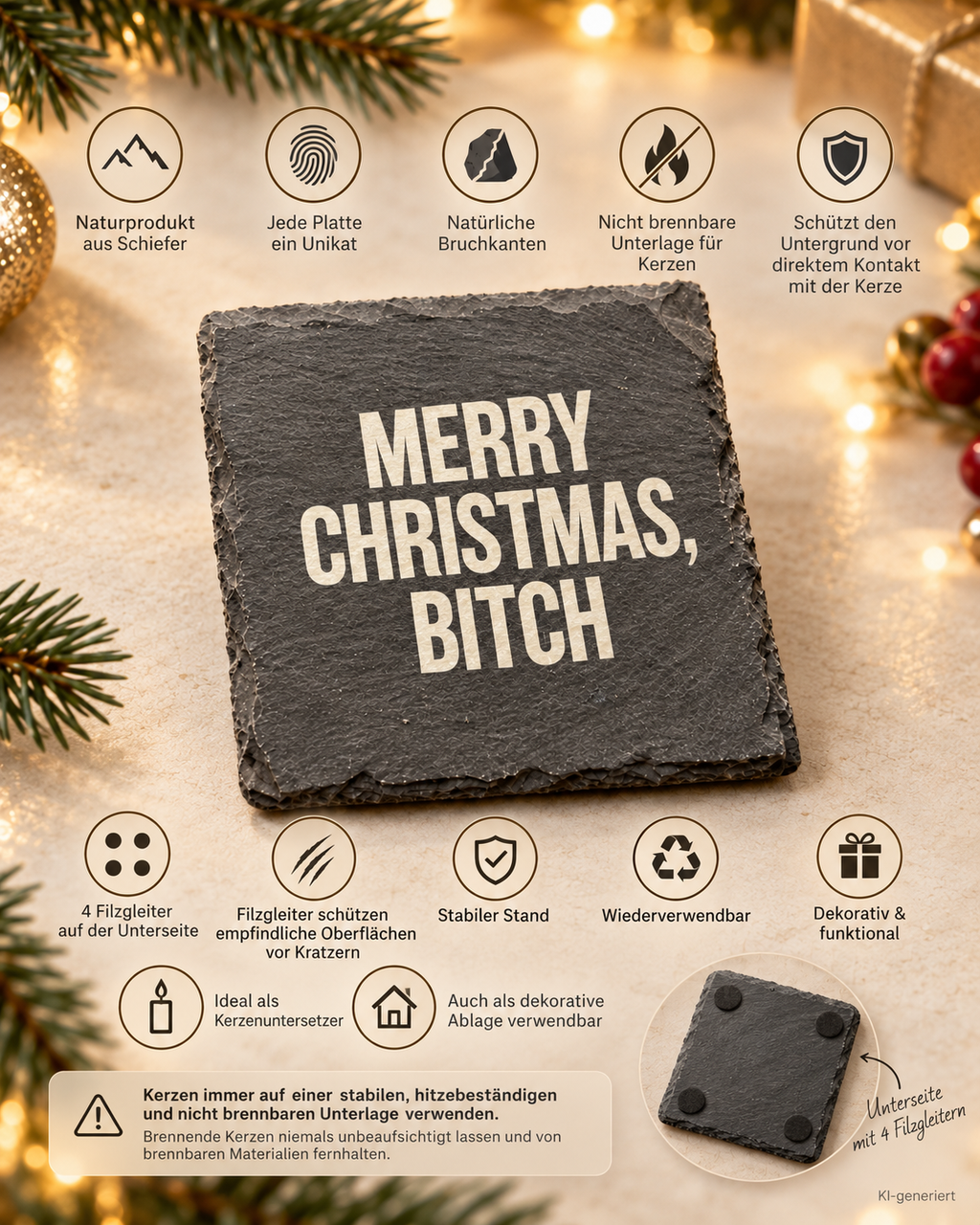 MERRY CHRISTMAS, BITCH – Weihnachtskerze Naturgras Etikett | Lustiges Weihnachtsgeschenk | Geschenk für Freundin & Kollegin | Geschenkidee Weihnachten