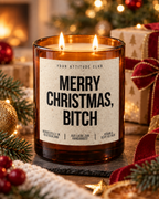 MERRY CHRISTMAS, BITCH – Weihnachtskerze Naturgras Etikett | Lustiges Weihnachtsgeschenk | Geschenk für Freundin & Kollegin | Geschenkidee Weihnachten