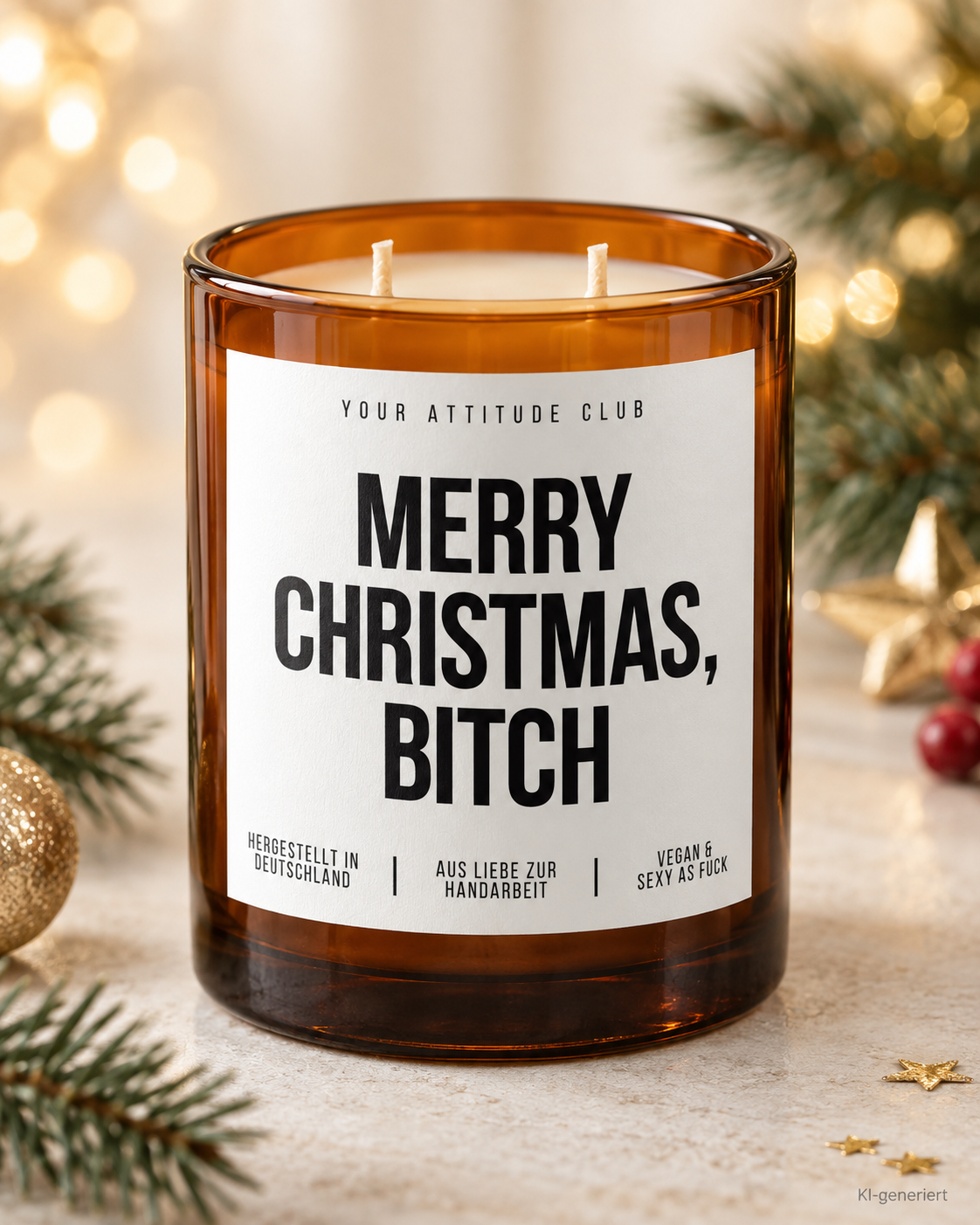 MERRY CHRISTMAS, BITCH – Weihnachtskerze Naturgras Etikett | Lustiges Weihnachtsgeschenk | Geschenk für Freundin & Kollegin | Geschenkidee Weihnachten
