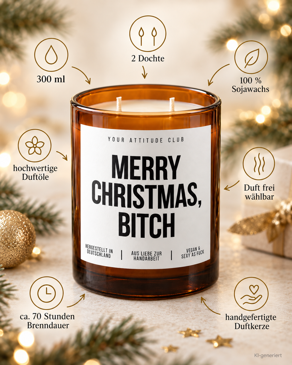 MERRY CHRISTMAS, BITCH – Weihnachtskerze | lustiges Weihnachtsgeschenk | Geschenk für beste Freundin, Kollegin & Freunde | Wichtelgeschenk