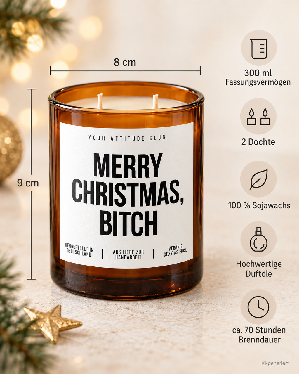 MERRY CHRISTMAS, BITCH – Weihnachtskerze Naturgras Etikett | Lustiges Weihnachtsgeschenk | Geschenk für Freundin & Kollegin | Geschenkidee Weihnachten