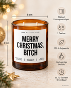 MERRY CHRISTMAS, BITCH – Weihnachtskerze Naturgras Etikett | Lustiges Weihnachtsgeschenk | Geschenk für Freundin & Kollegin | Geschenkidee Weihnachten