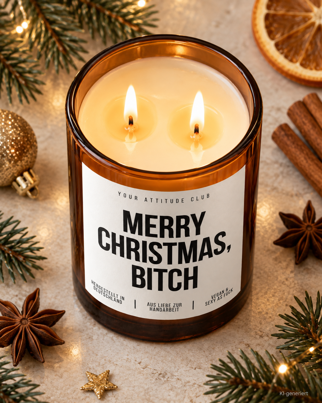 MERRY CHRISTMAS, BITCH – Weihnachtskerze Naturgras Etikett | Lustiges Weihnachtsgeschenk | Geschenk für Freundin & Kollegin | Geschenkidee Weihnachten
