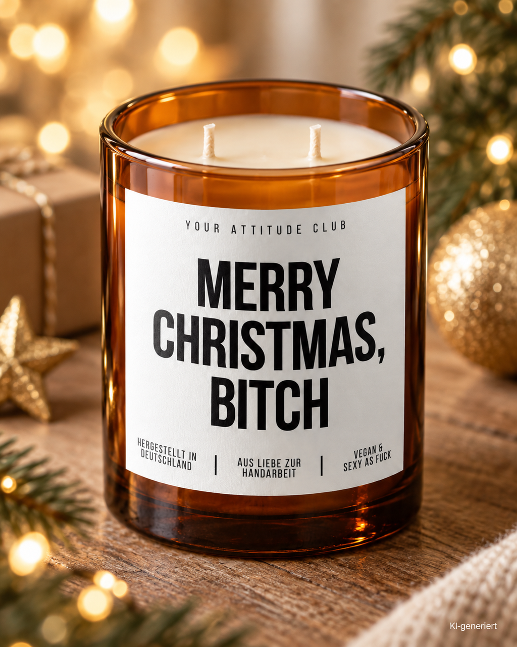 MERRY CHRISTMAS, BITCH – Weihnachtskerze Naturgras Etikett | Lustiges Weihnachtsgeschenk | Geschenk für Freundin & Kollegin | Geschenkidee Weihnachten