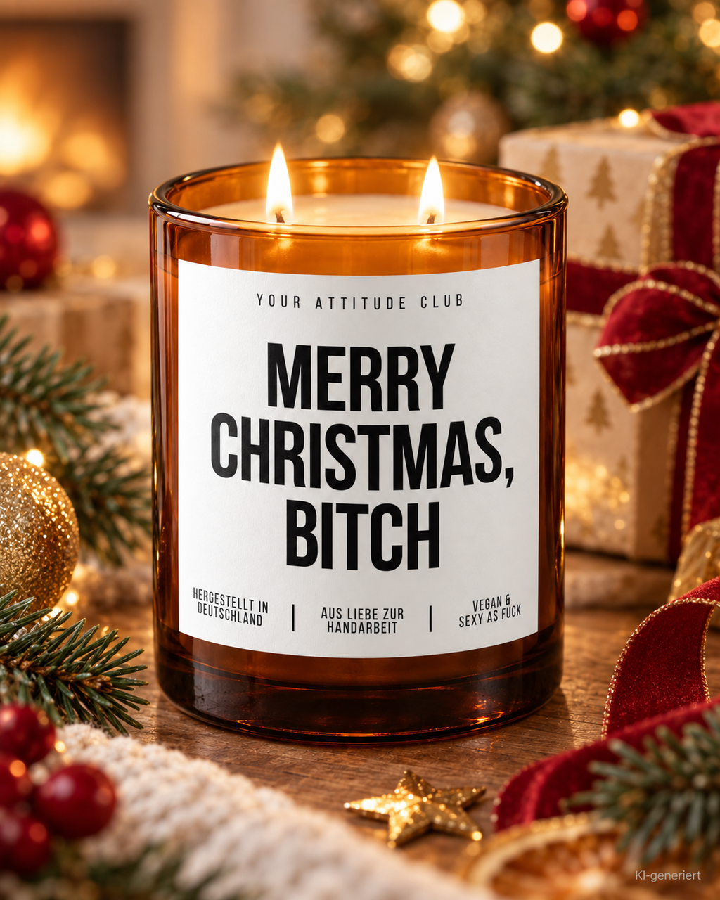 MERRY CHRISTMAS, BITCH – Weihnachtskerze Naturgras Etikett | Lustiges Weihnachtsgeschenk | Geschenk für Freundin & Kollegin | Geschenkidee Weihnachten