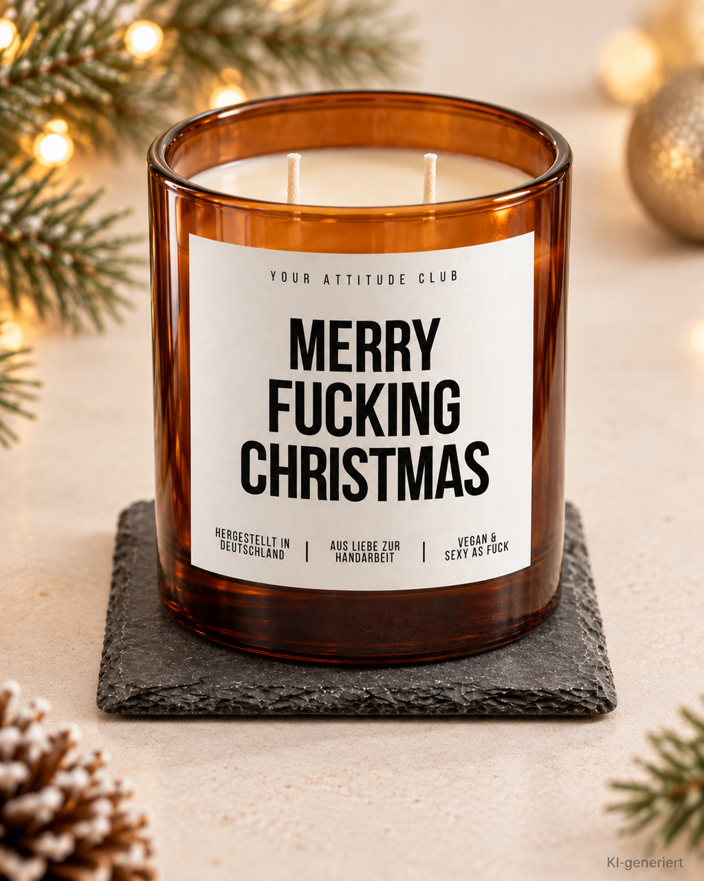 MERRY FUCKING CHRISTMAS – Weihnachtskerze Naturgras Etikett | Lustiges Weihnachtsgeschenk | Geschenk für Freundin, Kollegin & Freunde | Geschenkidee Weihnachten