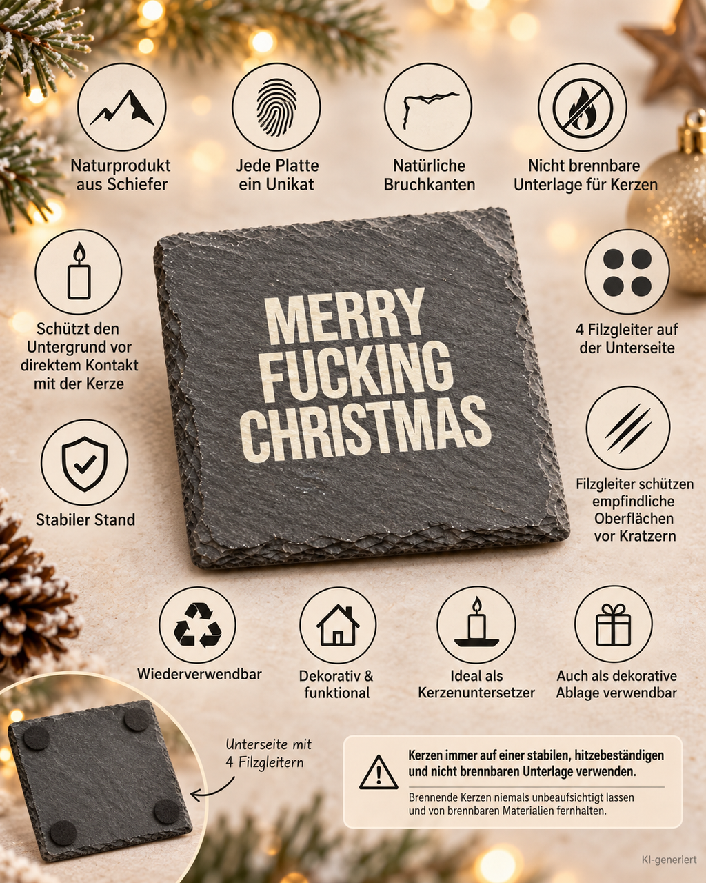 MERRY FUCKING CHRISTMAS – Weihnachtskerze Naturgras Etikett | Lustiges Weihnachtsgeschenk | Geschenk für Freundin, Kollegin & Freunde | Geschenkidee Weihnachten