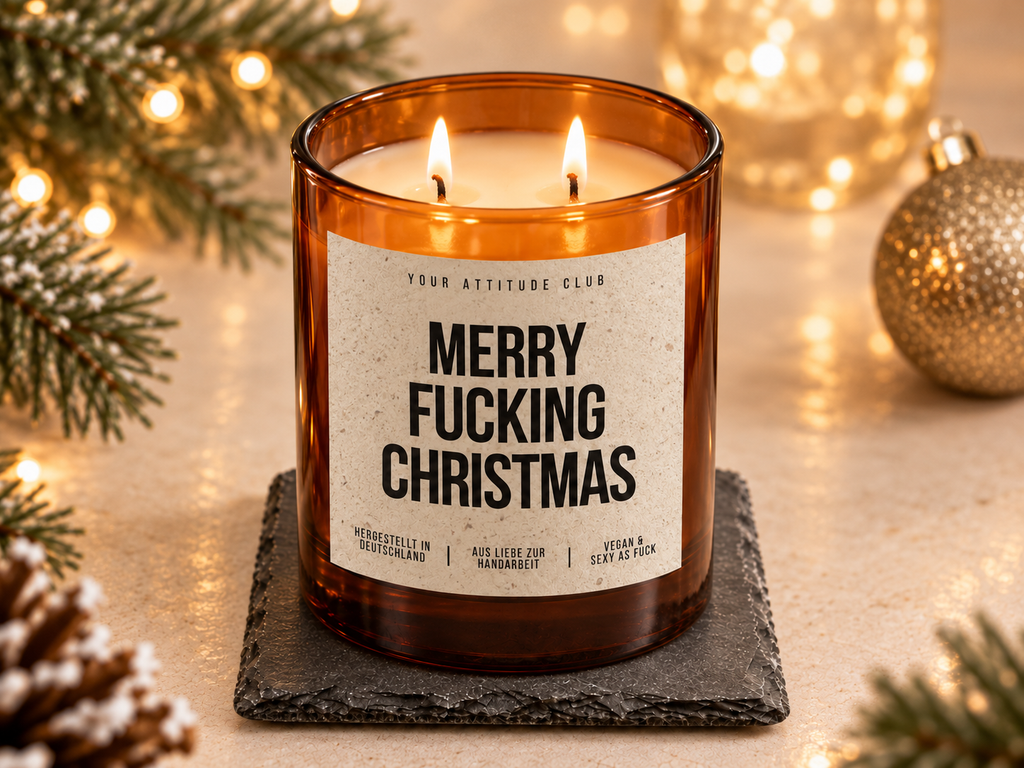 MERRY FUCKING CHRISTMAS – Weihnachtskerze Naturgras Etikett | Lustiges Weihnachtsgeschenk | Geschenk für Freundin, Kollegin & Freunde | Geschenkidee Weihnachten