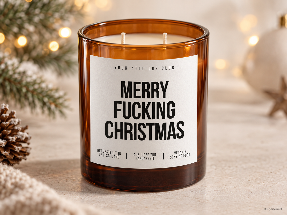 MERRY FUCKING CHRISTMAS – Weihnachtskerze Naturgras Etikett | Lustiges Weihnachtsgeschenk | Geschenk für Freundin, Kollegin & Freunde | Geschenkidee Weihnachten