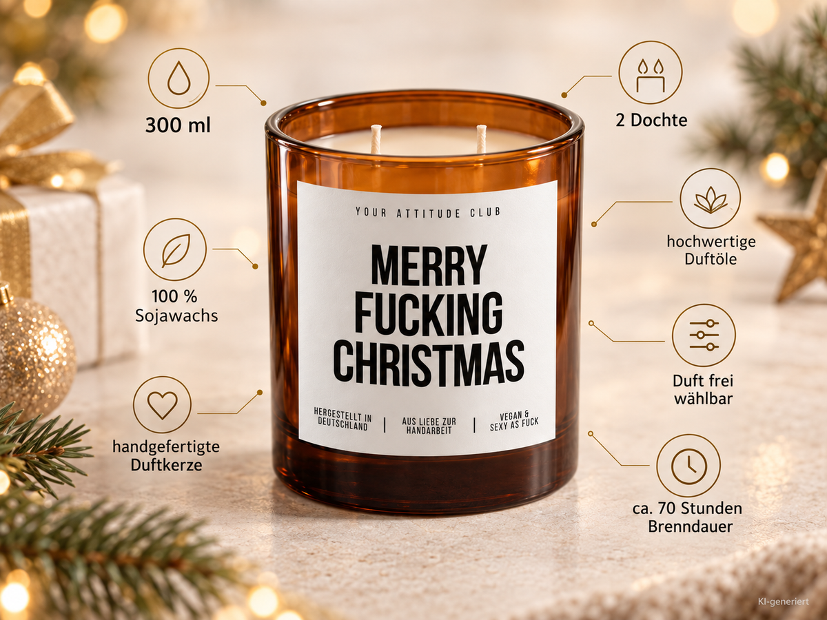 MERRY FUCKING CHRISTMAS – Weihnachtskerze Naturgras Etikett | Lustiges Weihnachtsgeschenk | Geschenk für Freundin, Kollegin & Freunde | Geschenkidee Weihnachten