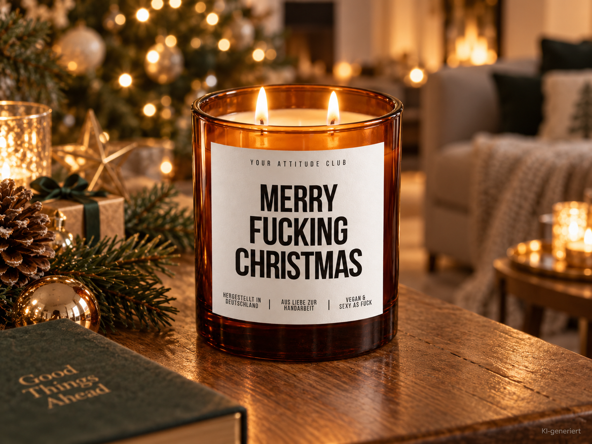 MERRY FUCKING CHRISTMAS – Weihnachtskerze Naturgras Etikett | Lustiges Weihnachtsgeschenk | Geschenk für Freundin, Kollegin & Freunde | Geschenkidee Weihnachten