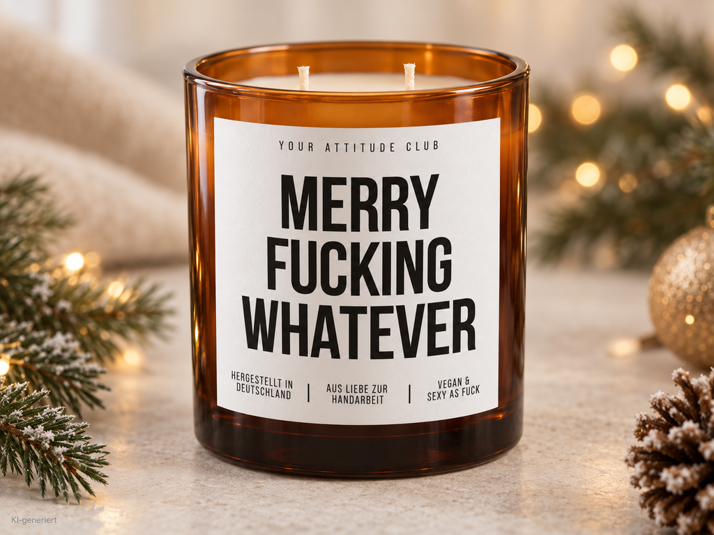 MERRY FUCKING WHATEVER – Weihnachtskerze | lustiges Weihnachtsgeschenk | Geschenk für Freunde, Kollegin & beste Freundin | Wichtelgeschenk
