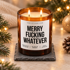 MERRY FUCKING WHATEVER – Weihnachtskerze Naturgras Etikett | Lustiges Weihnachtsgeschenk | Geschenk für Freundin, Kollegin & Freunde | Geschenkidee Weihnachten