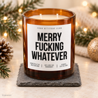 MERRY FUCKING WHATEVER – Weihnachtskerze Naturgras Etikett | Lustiges Weihnachtsgeschenk | Geschenk für Freundin, Kollegin & Freunde | Geschenkidee Weihnachten