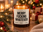 MERRY FUCKING WHATEVER – Weihnachtskerze Naturgras Etikett | Lustiges Weihnachtsgeschenk | Geschenk für Freundin, Kollegin & Freunde | Geschenkidee Weihnachten