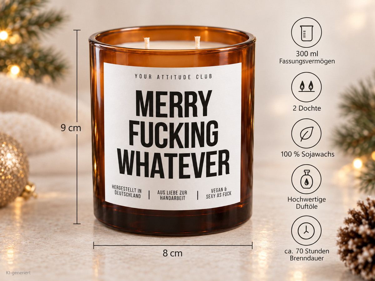 MERRY FUCKING WHATEVER – Weihnachtskerze | lustiges Weihnachtsgeschenk | Geschenk für Freunde, Kollegin & beste Freundin | Wichtelgeschenk
