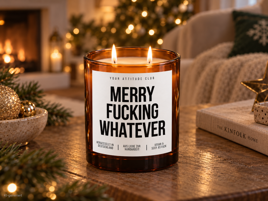 MERRY FUCKING WHATEVER – Weihnachtskerze Naturgras Etikett | Lustiges Weihnachtsgeschenk | Geschenk für Freundin, Kollegin & Freunde | Geschenkidee Weihnachten