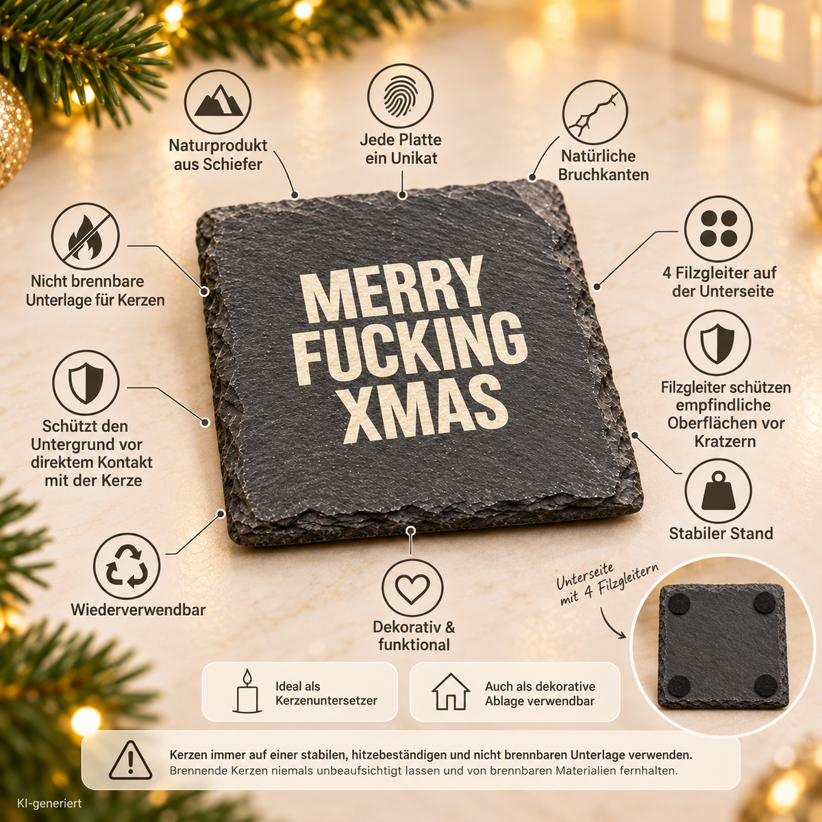 MERRY FUCKING XMAS – Weihnachtskerze Naturgras Etikett | Lustiges Weihnachtsgeschenk | Geschenk für Freundin, Kollegin & Freunde | Geschenkidee Weihnachten