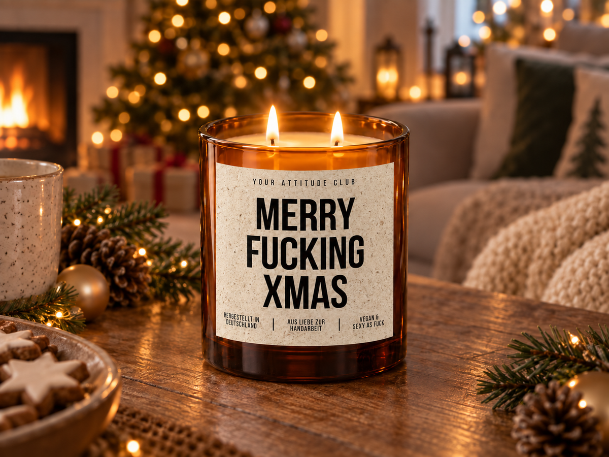 MERRY FUCKING XMAS – Weihnachtskerze Naturgras Etikett | Lustiges Weihnachtsgeschenk | Geschenk für Freundin, Kollegin & Freunde | Geschenkidee Weihnachten