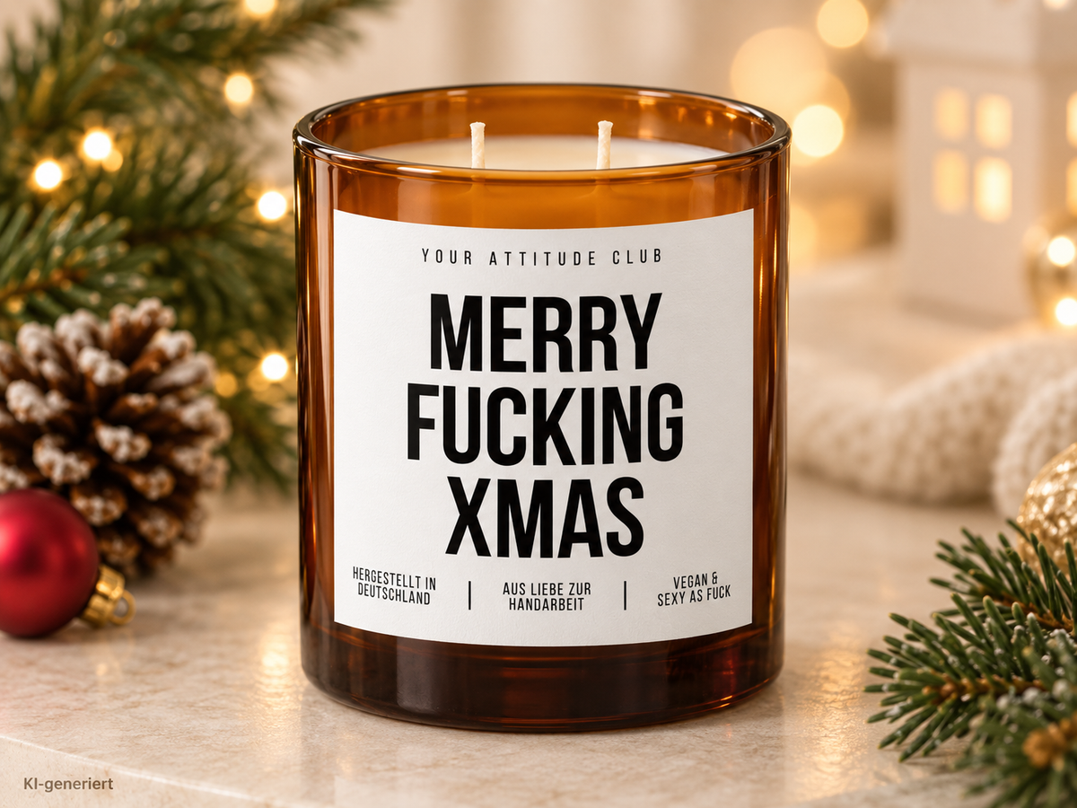 MERRY FUCKING XMAS – Weihnachtskerze Naturgras Etikett | Lustiges Weihnachtsgeschenk | Geschenk für Freundin, Kollegin & Freunde | Geschenkidee Weihnachten