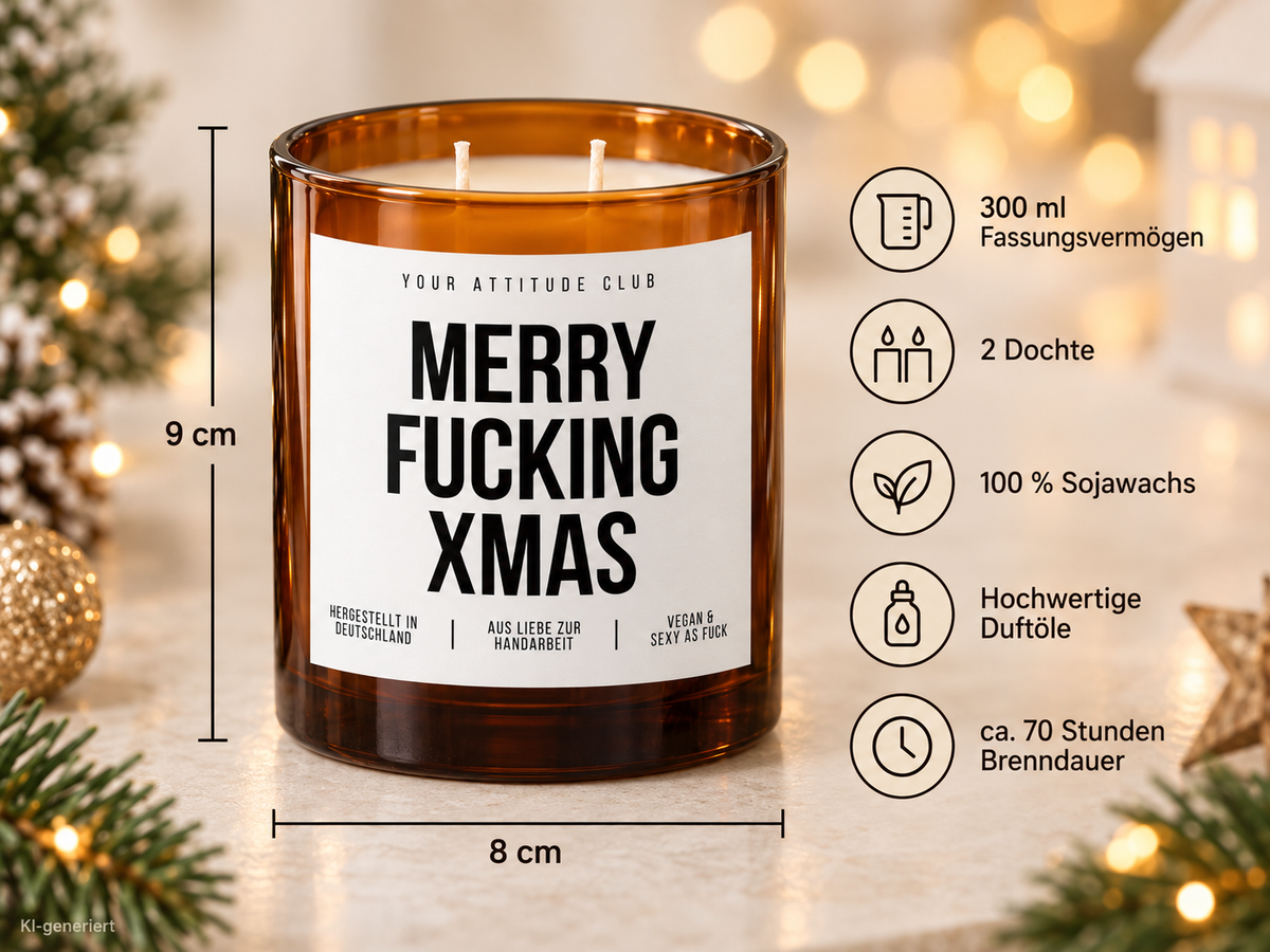 MERRY FUCKING XMAS – Weihnachtskerze Naturgras Etikett | Lustiges Weihnachtsgeschenk | Geschenk für Freundin, Kollegin & Freunde | Geschenkidee Weihnachten