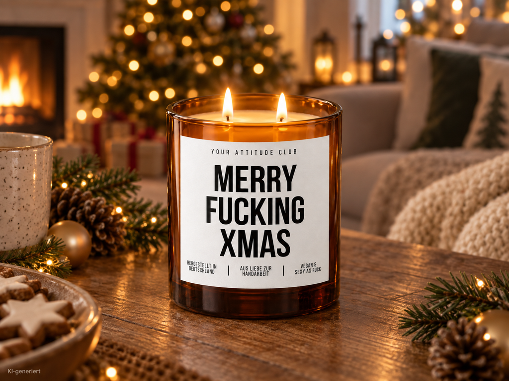 MERRY FUCKING XMAS – Weihnachtskerze Naturgras Etikett | Lustiges Weihnachtsgeschenk | Geschenk für Freundin, Kollegin & Freunde | Geschenkidee Weihnachten