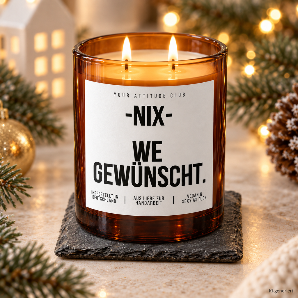 -NIX- WE GEWÜNSCHT. – Weihnachtskerze Naturgras Etikett | Weihnachtsgeschenk | Geschenk für Freunde, Familie & Kollegen | Geschenkidee Weihnachten