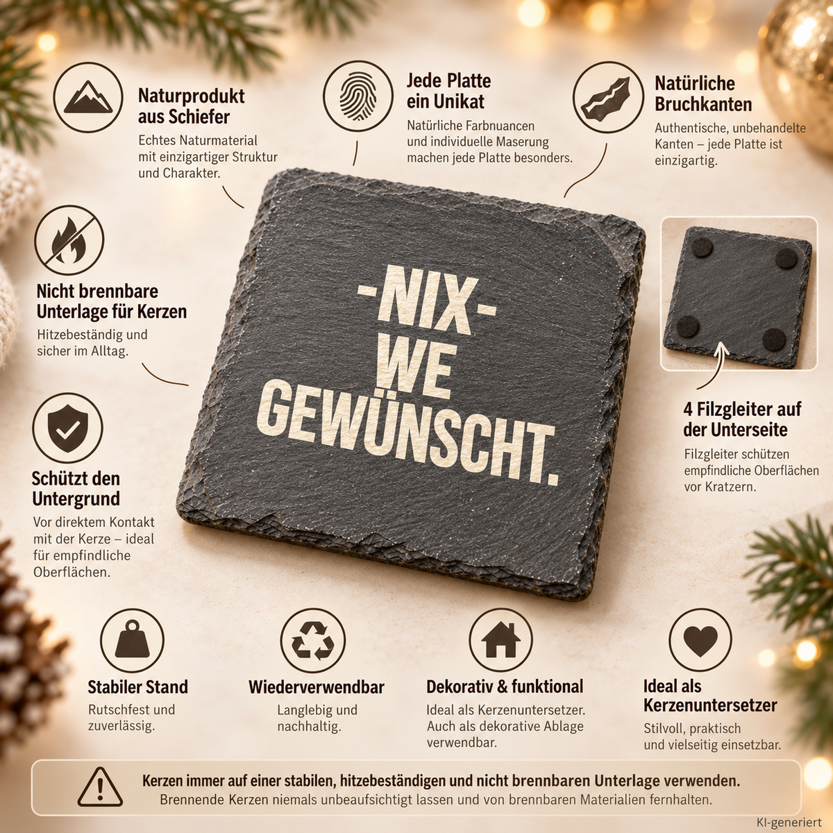 -NIX- WE GEWÜNSCHT. – Weihnachtskerze Naturgras Etikett | Weihnachtsgeschenk | Geschenk für Freunde, Familie & Kollegen | Geschenkidee Weihnachten