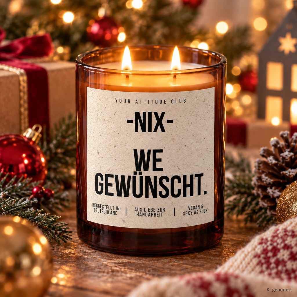 NIX – WE GEWÜNSCHT. – Weihnachtskerze | Lustiges Weihnachtsgeschenk | Geschenk für Freunde, Familie, Kollegen & Nachbarn | Geschenkidee Weihnachten