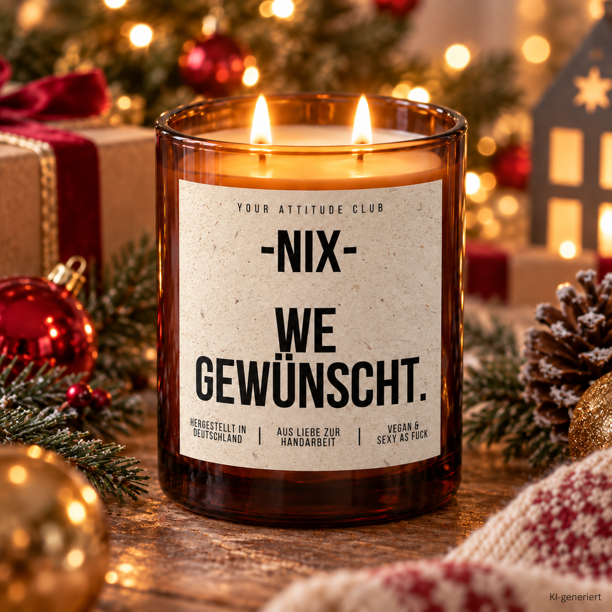-NIX- WE GEWÜNSCHT. – Weihnachtskerze Naturgras Etikett | Weihnachtsgeschenk | Geschenk für Freunde, Familie & Kollegen | Geschenkidee Weihnachten