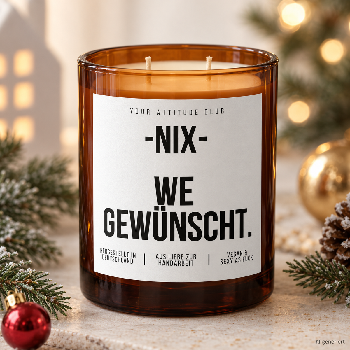 -NIX- WE GEWÜNSCHT. – Weihnachtskerze Naturgras Etikett | Weihnachtsgeschenk | Geschenk für Freunde, Familie & Kollegen | Geschenkidee Weihnachten