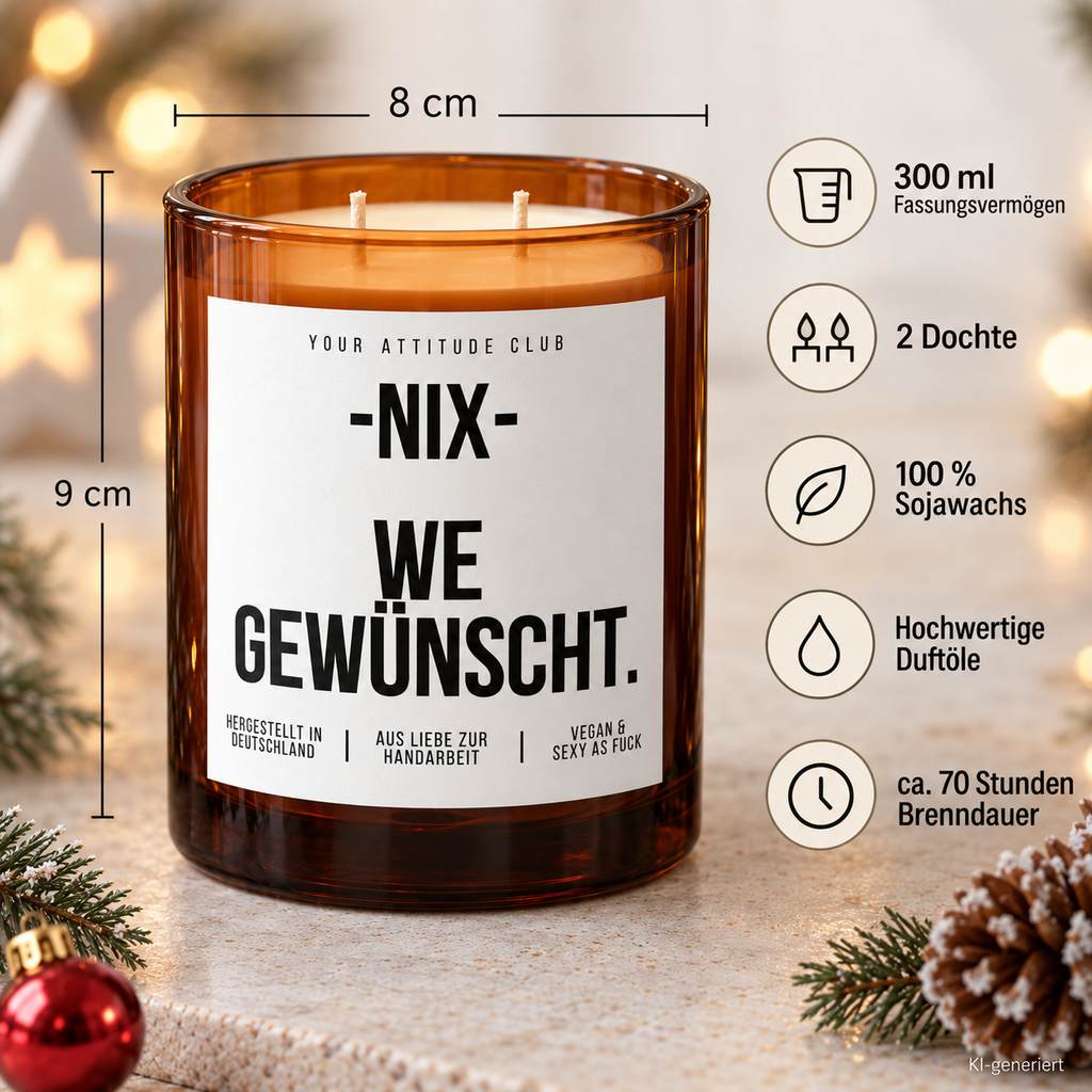 -NIX- WE GEWÜNSCHT. – Weihnachtskerze Naturgras Etikett | Weihnachtsgeschenk | Geschenk für Freunde, Familie & Kollegen | Geschenkidee Weihnachten