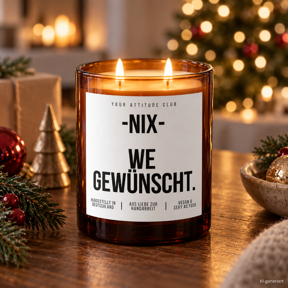 -NIX- WE GEWÜNSCHT. – Weihnachtskerze Naturgras Etikett | Weihnachtsgeschenk | Geschenk für Freunde, Familie & Kollegen | Geschenkidee Weihnachten
