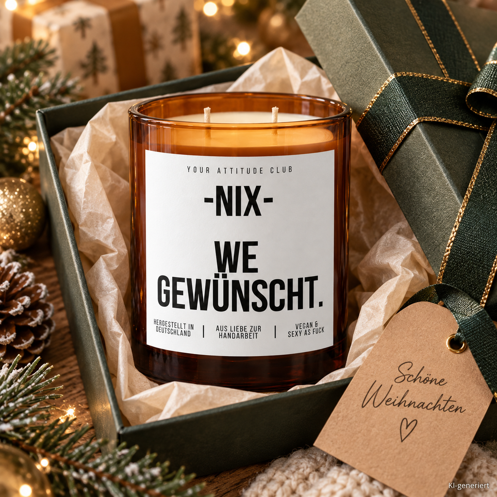-NIX- WE GEWÜNSCHT. – Weihnachtskerze Naturgras Etikett | Weihnachtsgeschenk | Geschenk für Freunde, Familie & Kollegen | Geschenkidee Weihnachten