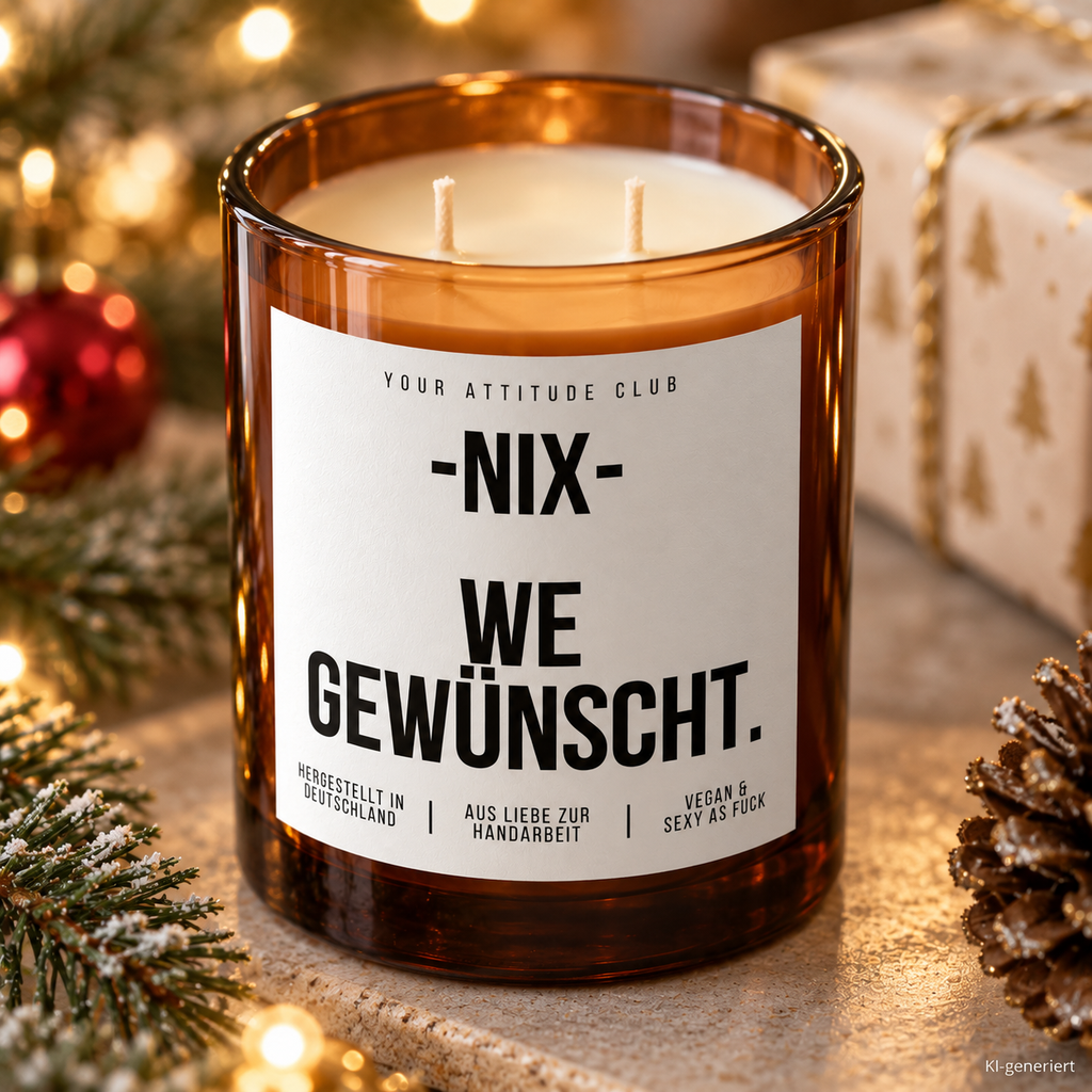 -NIX- WE GEWÜNSCHT. – Weihnachtskerze Naturgras Etikett | Weihnachtsgeschenk | Geschenk für Freunde, Familie & Kollegen | Geschenkidee Weihnachten