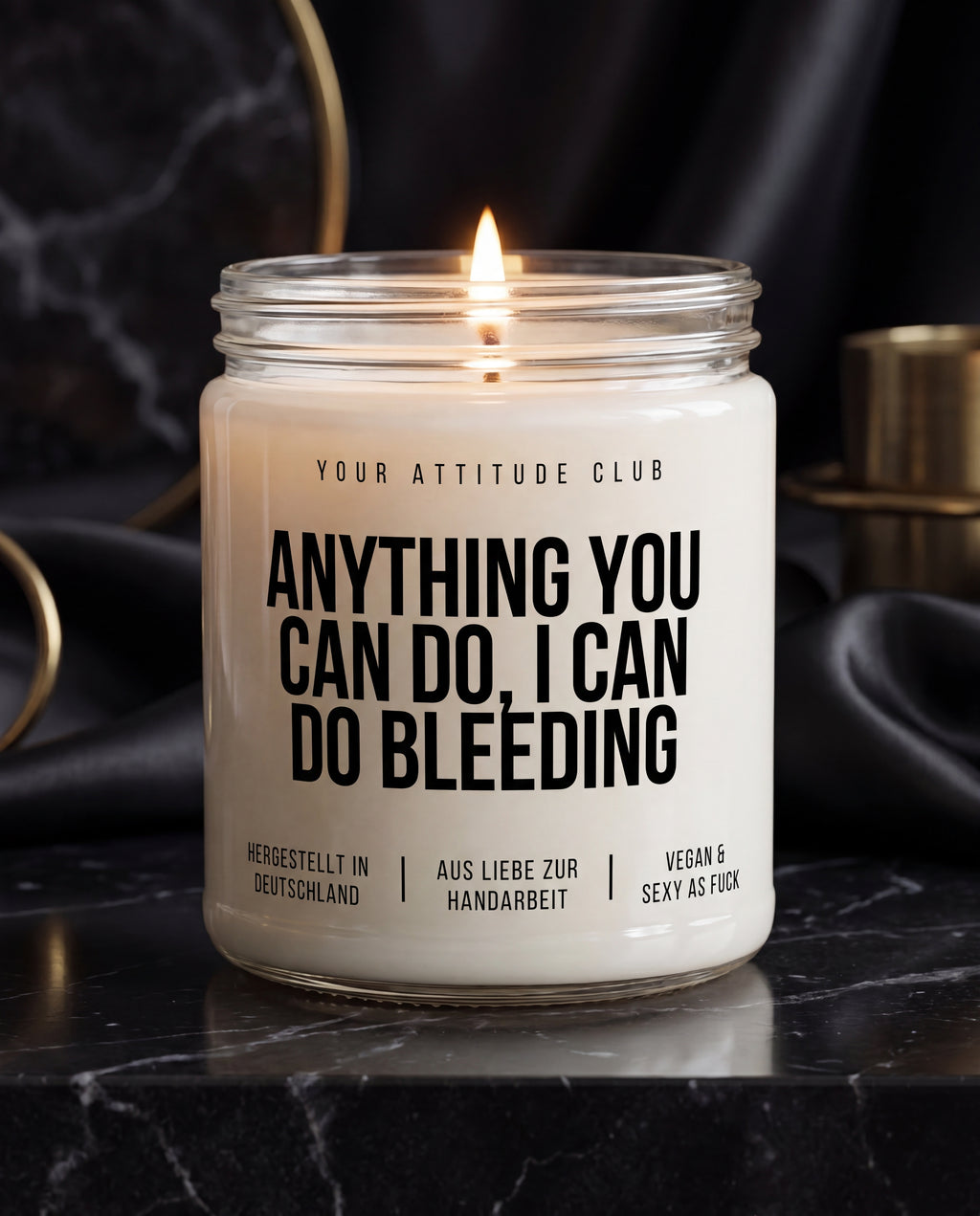 Anything You Can Do, I Can Do Bleeding | Period Kerze, feministisches Geschenk, freche Duftkerze, vegan, handgemacht, dunkler Humor