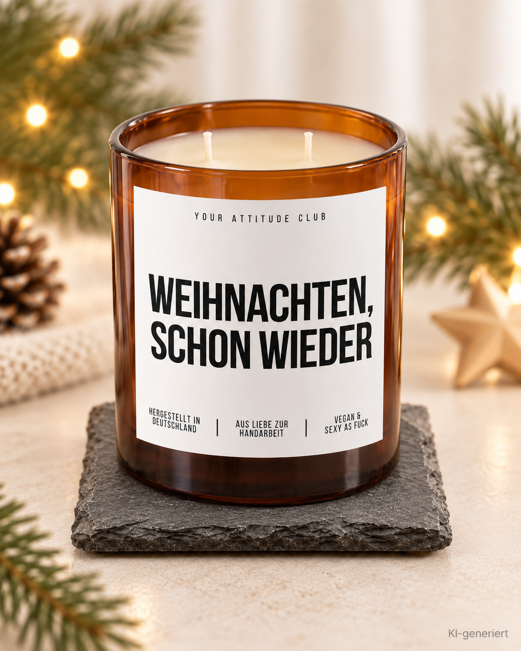 WEIHNACHTEN, SCHON WIEDER – Weihnachtskerze Naturgras Etikett | Weihnachtsgeschenk | Geschenk für Familie, Freunde & Kollegen | Geschenkidee Weihnachten