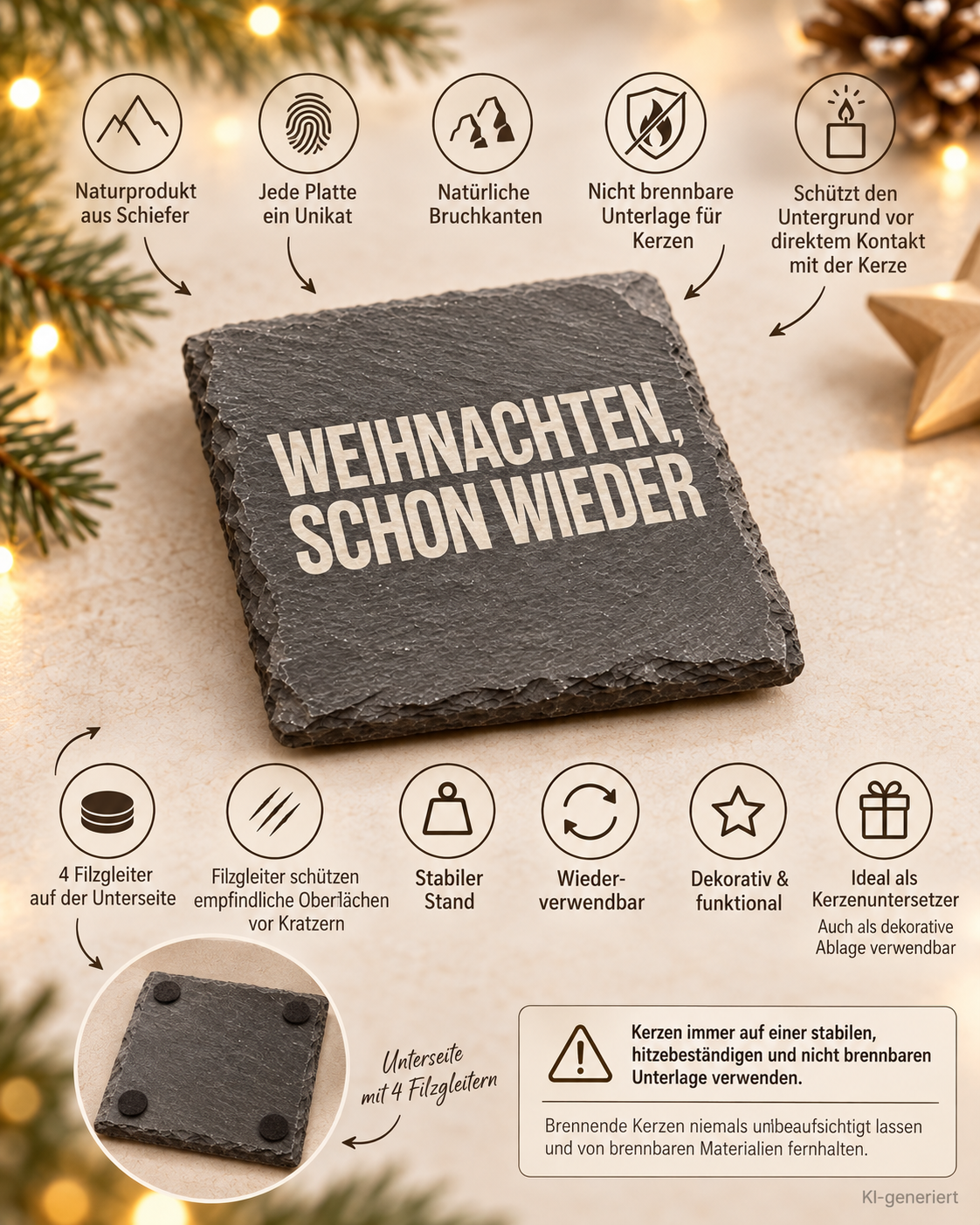 WEIHNACHTEN, SCHON WIEDER – Weihnachtskerze Naturgras Etikett | Weihnachtsgeschenk | Geschenk für Familie, Freunde & Kollegen | Geschenkidee Weihnachten