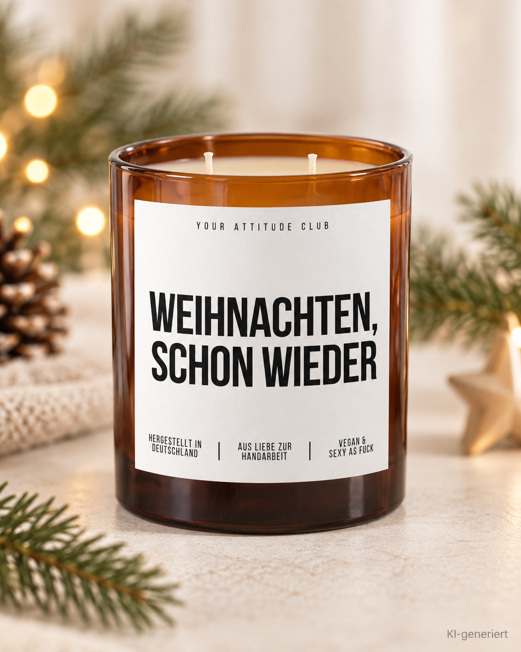 WEIHNACHTEN, SCHON WIEDER – Weihnachtskerze Naturgras Etikett | Weihnachtsgeschenk | Geschenk für Familie, Freunde & Kollegen | Geschenkidee Weihnachten