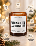 WEIHNACHTEN, SCHON WIEDER – Weihnachtskerze Naturgras Etikett | Weihnachtsgeschenk | Geschenk für Familie, Freunde & Kollegen | Geschenkidee Weihnachten