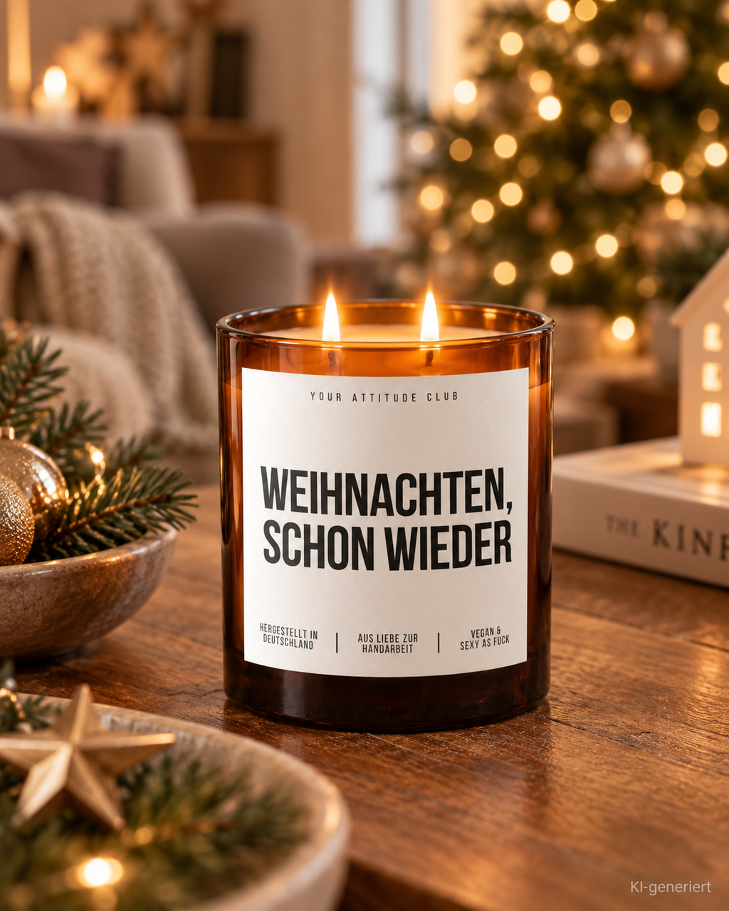 WEIHNACHTEN, SCHON WIEDER – Weihnachtskerze Naturgras Etikett | Weihnachtsgeschenk | Geschenk für Familie, Freunde & Kollegen | Geschenkidee Weihnachten