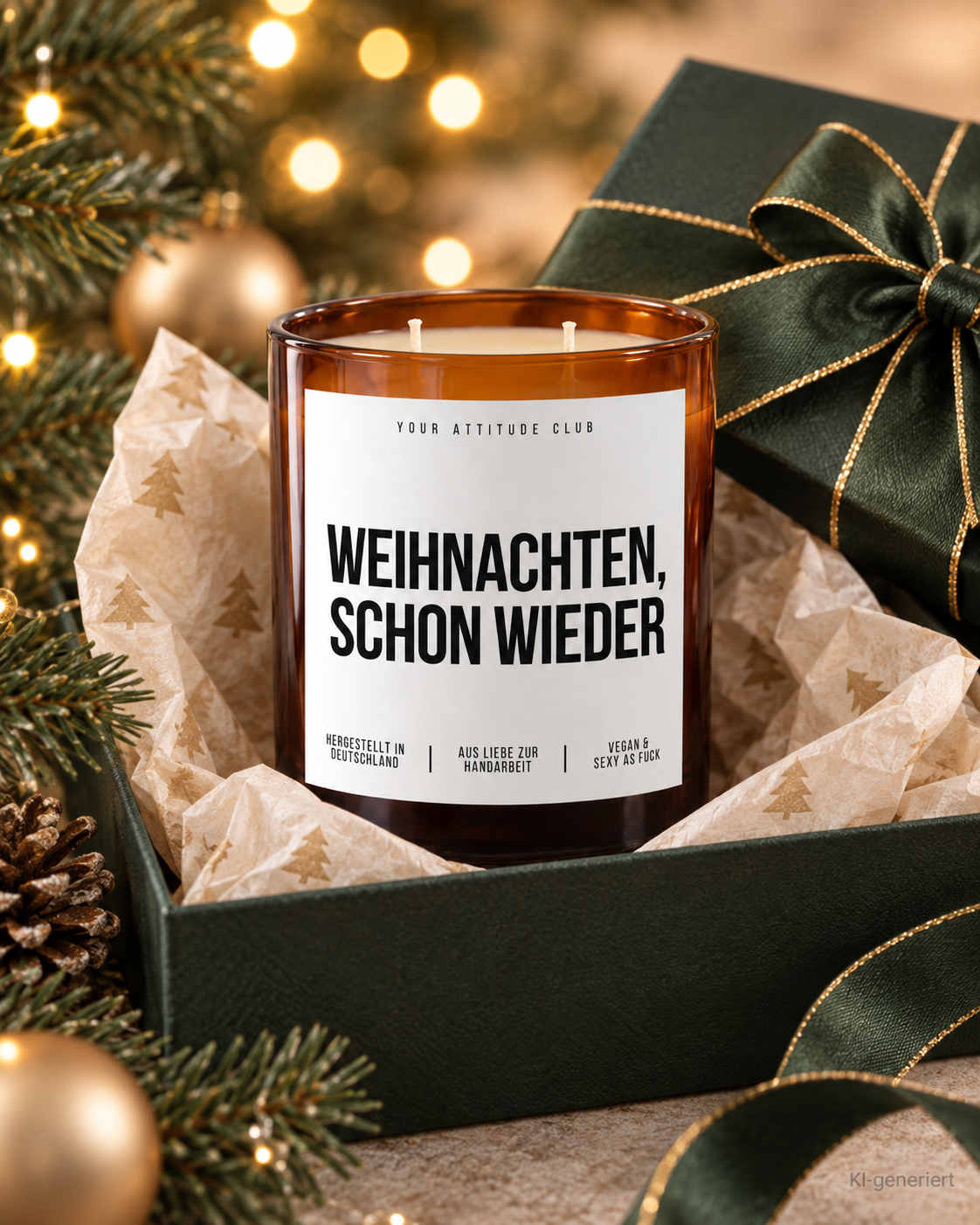 WEIHNACHTEN, SCHON WIEDER – Weihnachtskerze Naturgras Etikett | Weihnachtsgeschenk | Geschenk für Familie, Freunde & Kollegen | Geschenkidee Weihnachten