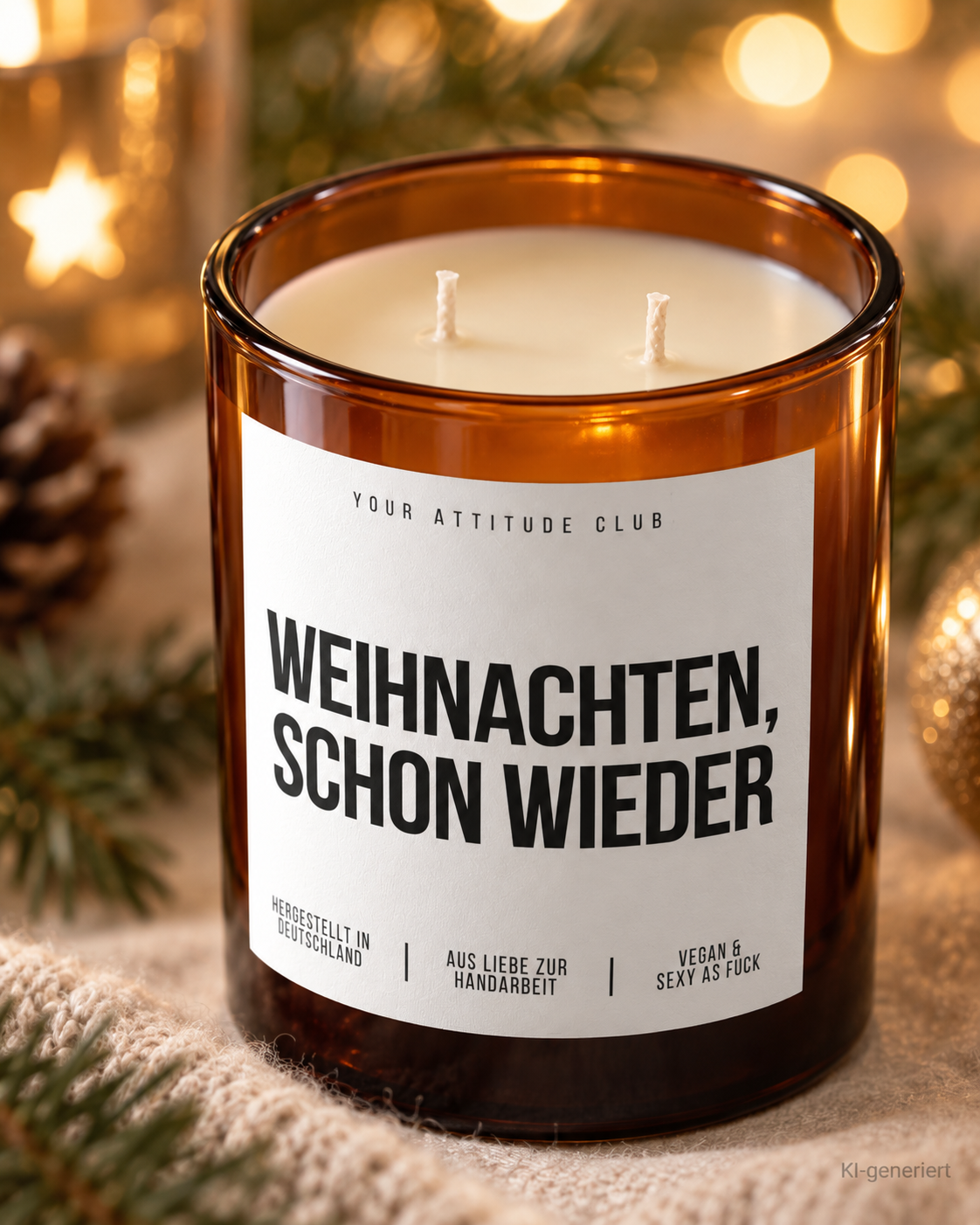 WEIHNACHTEN, SCHON WIEDER – Weihnachtskerze Naturgras Etikett | Weihnachtsgeschenk | Geschenk für Familie, Freunde & Kollegen | Geschenkidee Weihnachten