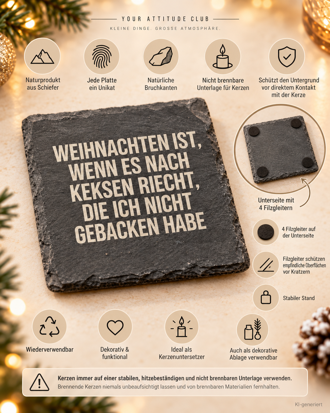 WEIHNACHTEN IST, WENN ES NACH KEKSEN RIECHT, DIE ICH NICHT GEBACKEN HABE – Weihnachtskerze Naturgras Etikett | Weihnachtsgeschenk | Geschenkidee