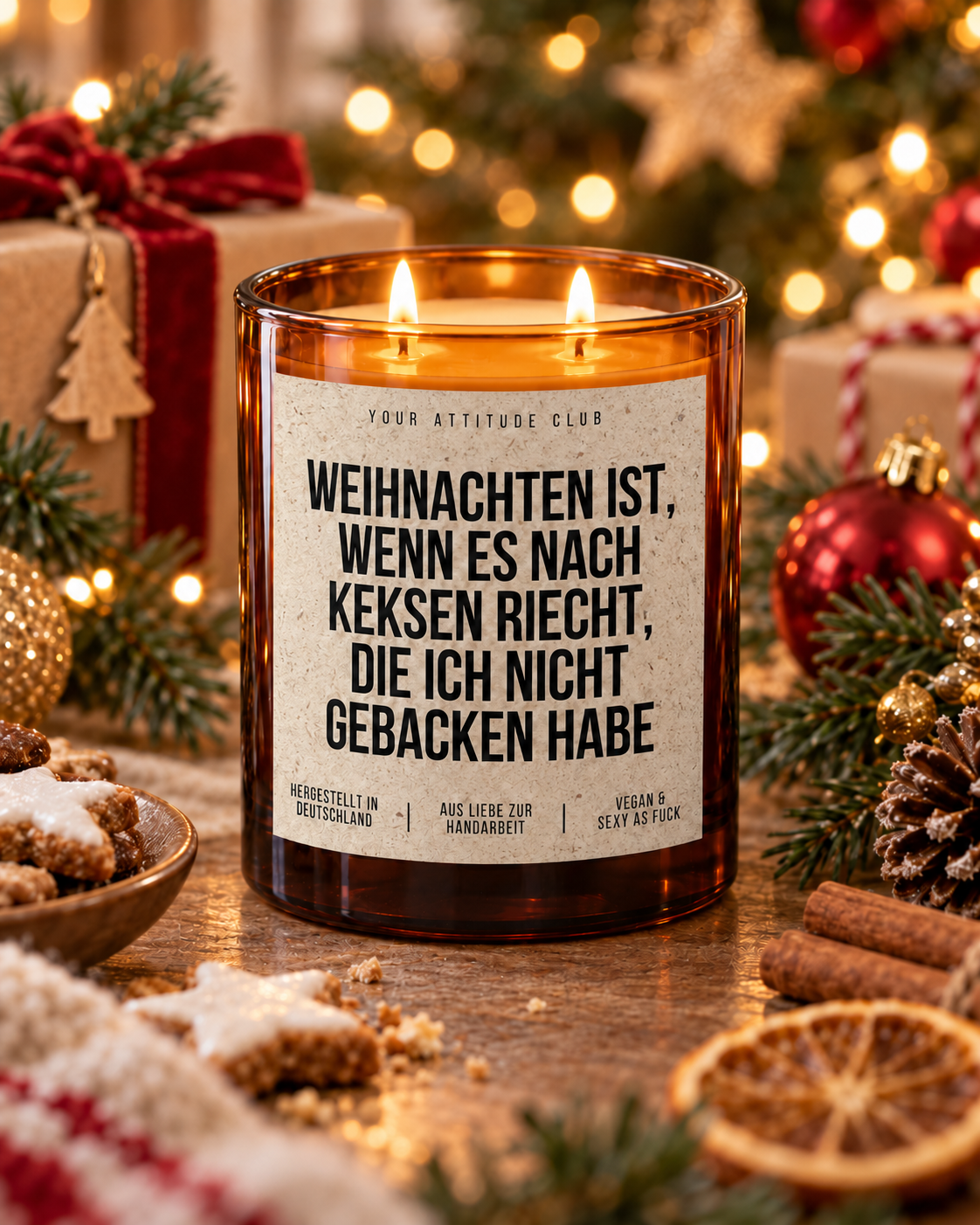 WEIHNACHTEN IST, WENN ES NACH KEKSEN RIECHT, DIE ICH NICHT GEBACKEN HABE – Weihnachtskerze Naturgras Etikett | Weihnachtsgeschenk | Geschenkidee