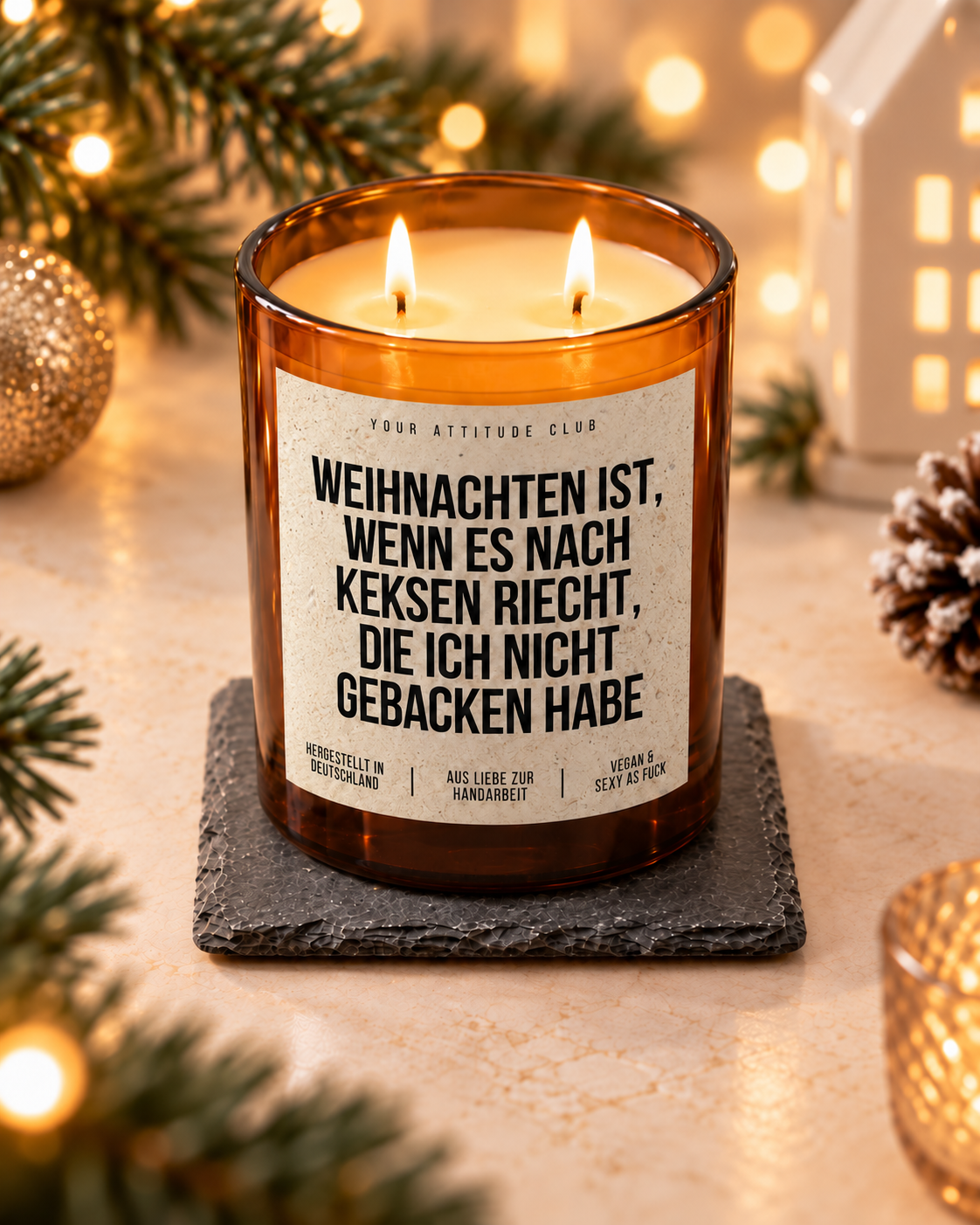 WEIHNACHTEN IST, WENN ES NACH KEKSEN RIECHT, DIE ICH NICHT GEBACKEN HABE – Weihnachtskerze Naturgras Etikett | Weihnachtsgeschenk | Geschenkidee