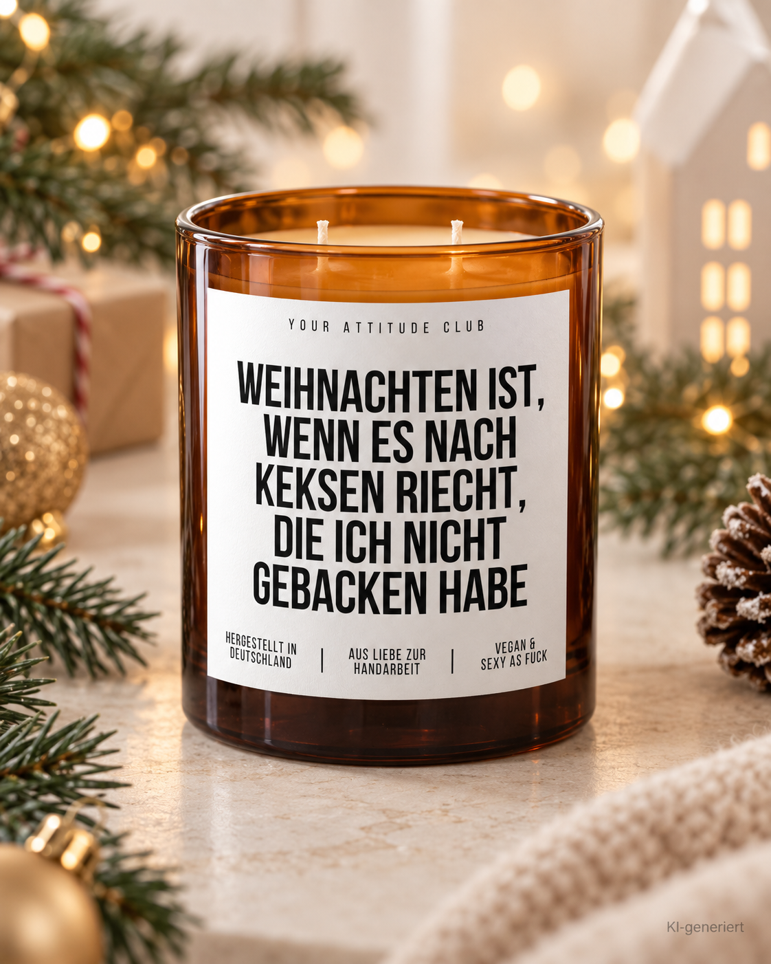 WEIHNACHTEN IST, WENN ES NACH KEKSEN RIECHT, DIE ICH NICHT GEBACKEN HABE – Weihnachtskerze Naturgras Etikett | Weihnachtsgeschenk | Geschenkidee